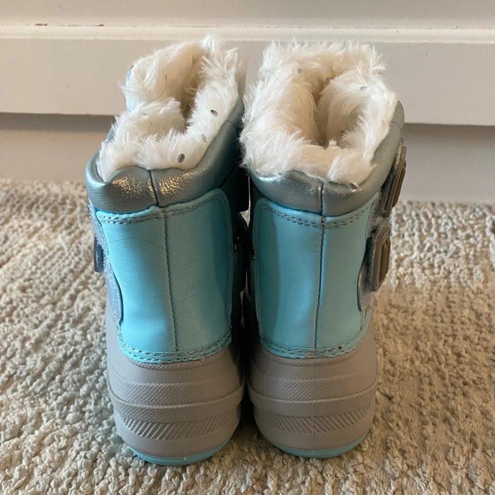 Cat & Jack Blue Gray Metallic Snow Boots Toddler Girl's Size 6 ThermoLite